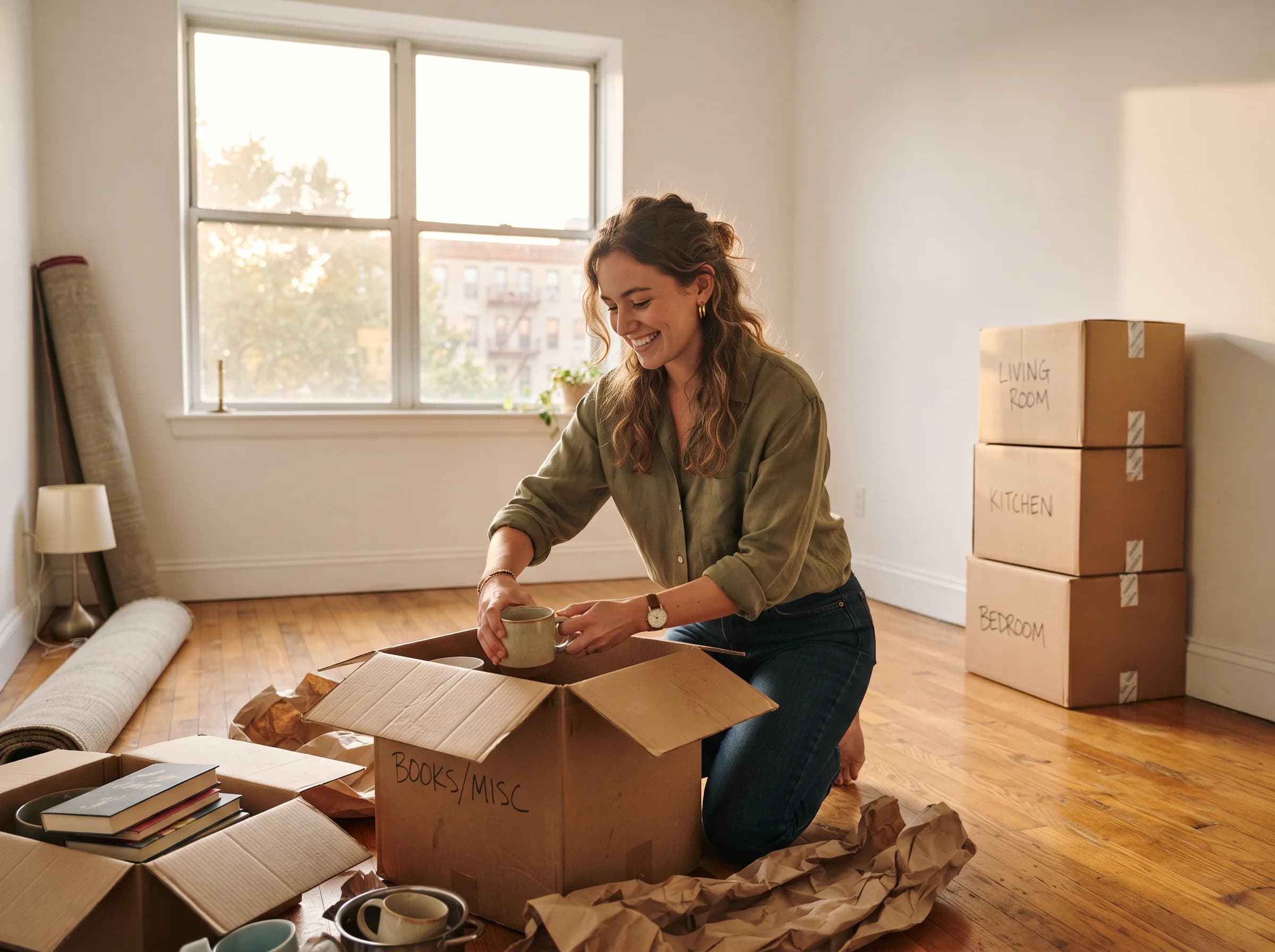 Renter unpacking belongings after moving into a Twin Cities apartment
