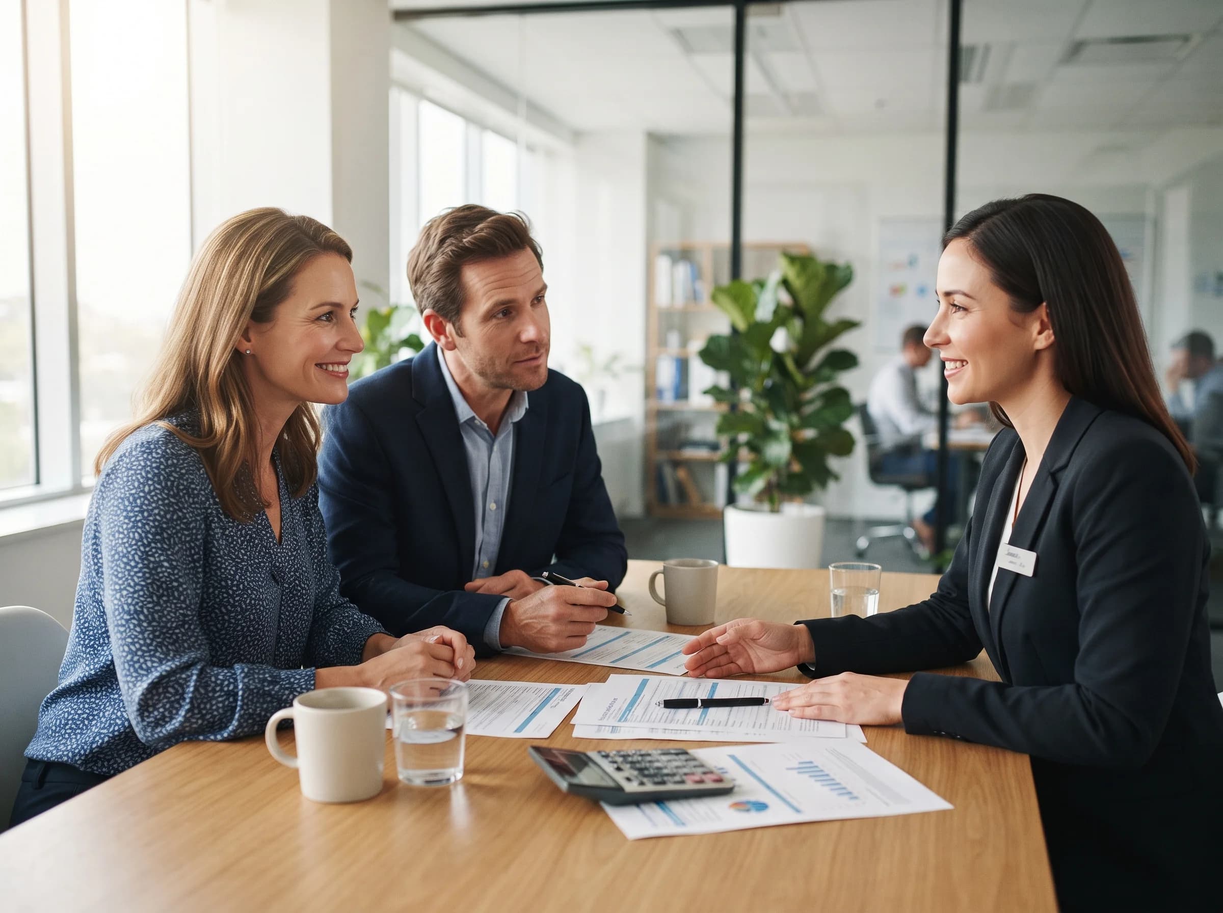 Couple reviewing umbrella liability limits with an insurance agent
