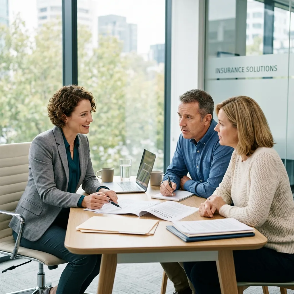Insurance agent consulting with homeowners about insurance coverage