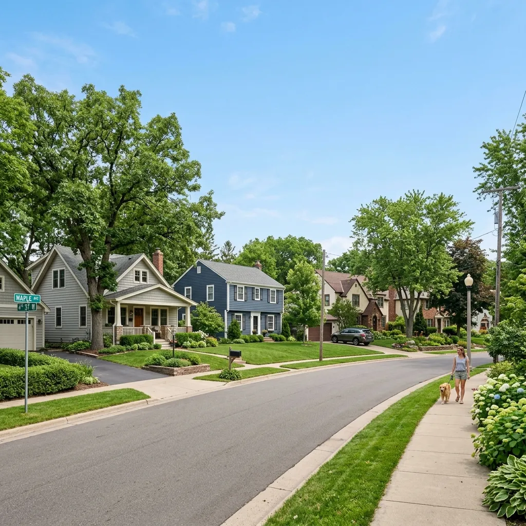 Minnesota residential neighborhood with single-family homes and trees