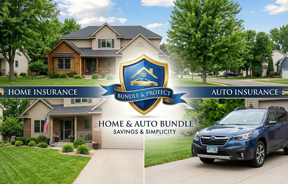 Home and auto insurance bundle — house and car representing bundle discount savings in Minnesota