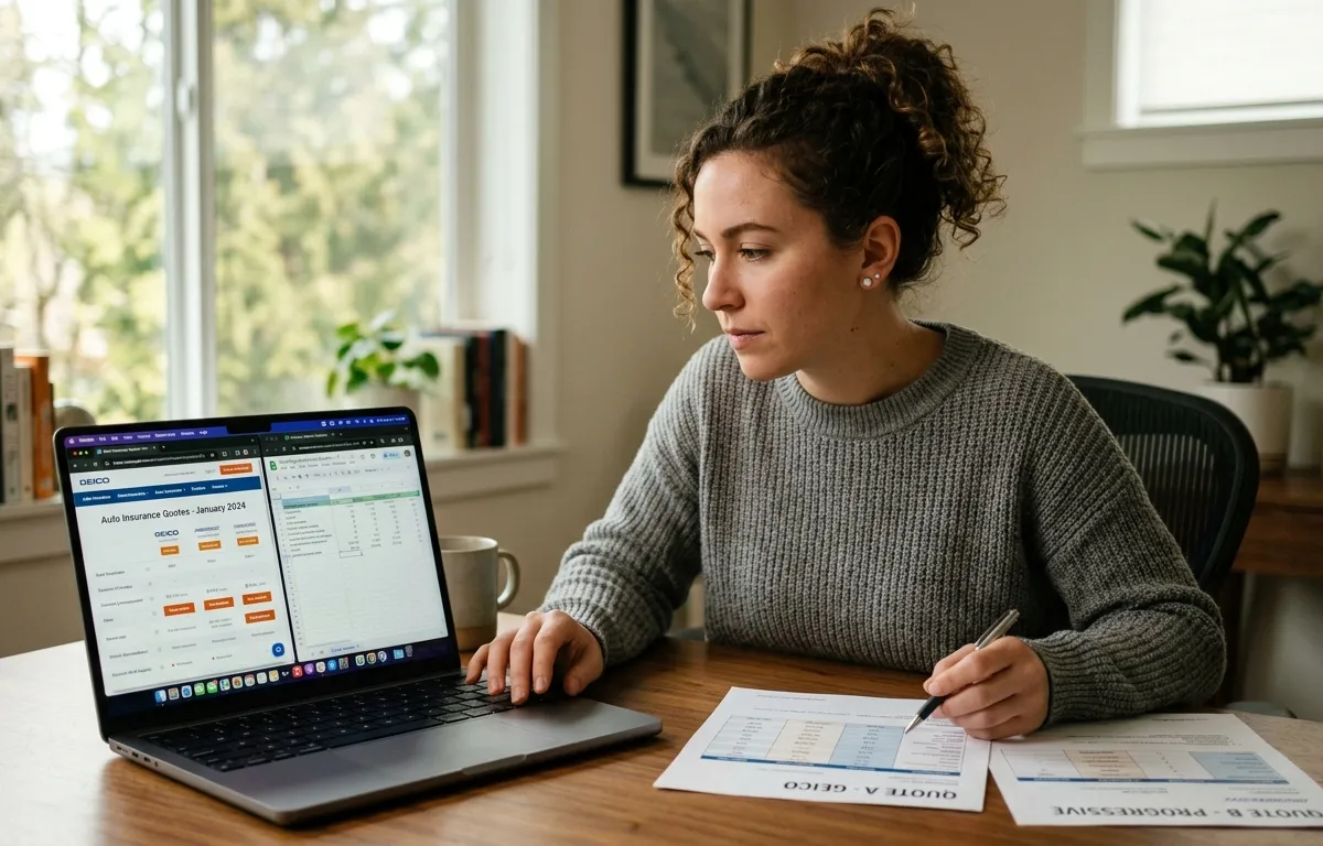 Shakopee resident comparing auto insurance coverage quotes on a laptop to find the best car insurance options